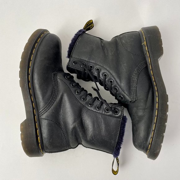 Dr. Martens 1460 Serena Women's Faux Fur Lined Lace Up Boots, Black, Size 6 - Picture 1 of 9